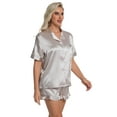 thumbnail image 6 of DAKIMOE Silk Pajamas for Women Short Sleeve Casual Satin Women Pj Sets with Ruffle Shorts Soft Sleepwear Loungewear, S-XL, 6 of 8
