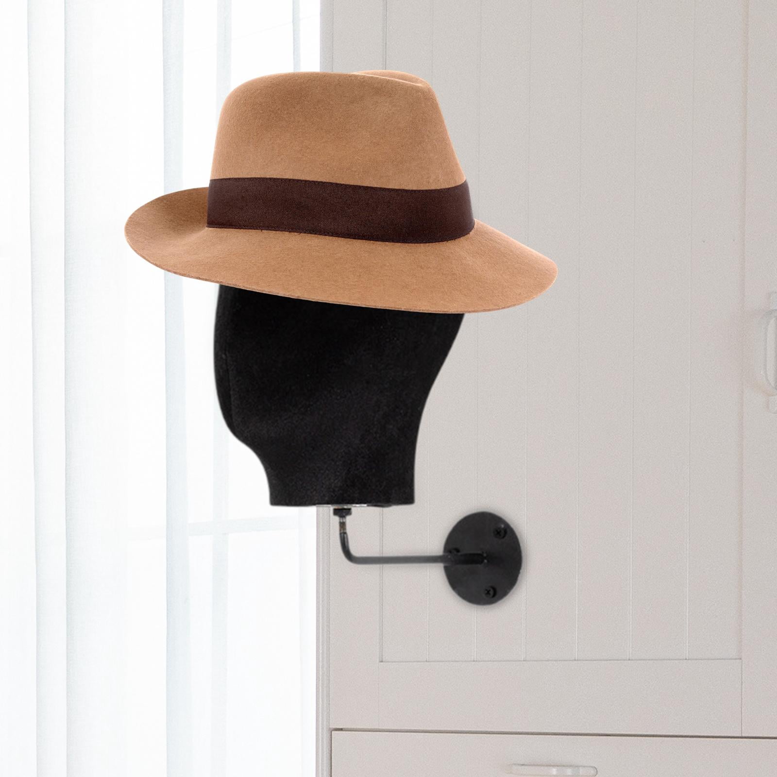 Gazechimp Wall Mount Mannequin Head Cap Hat Display Rack for Ornament Decoration Store Flannel Black