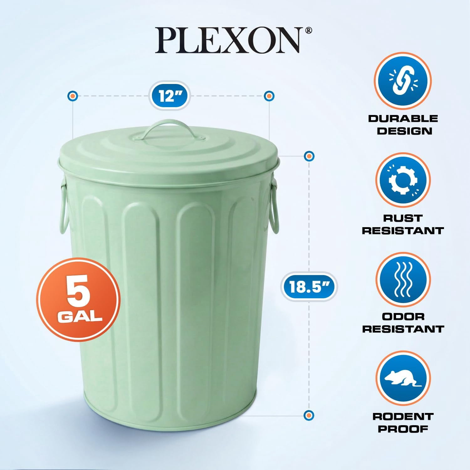 Neatifyes 5 Gallon Small Metal Trash Can with Lid Outdoor Galvanized Steel Bucket with Lid 5 Gal Storage Can for Dog Food Bird Seed Storage Container Rodent Pet Proof, Green