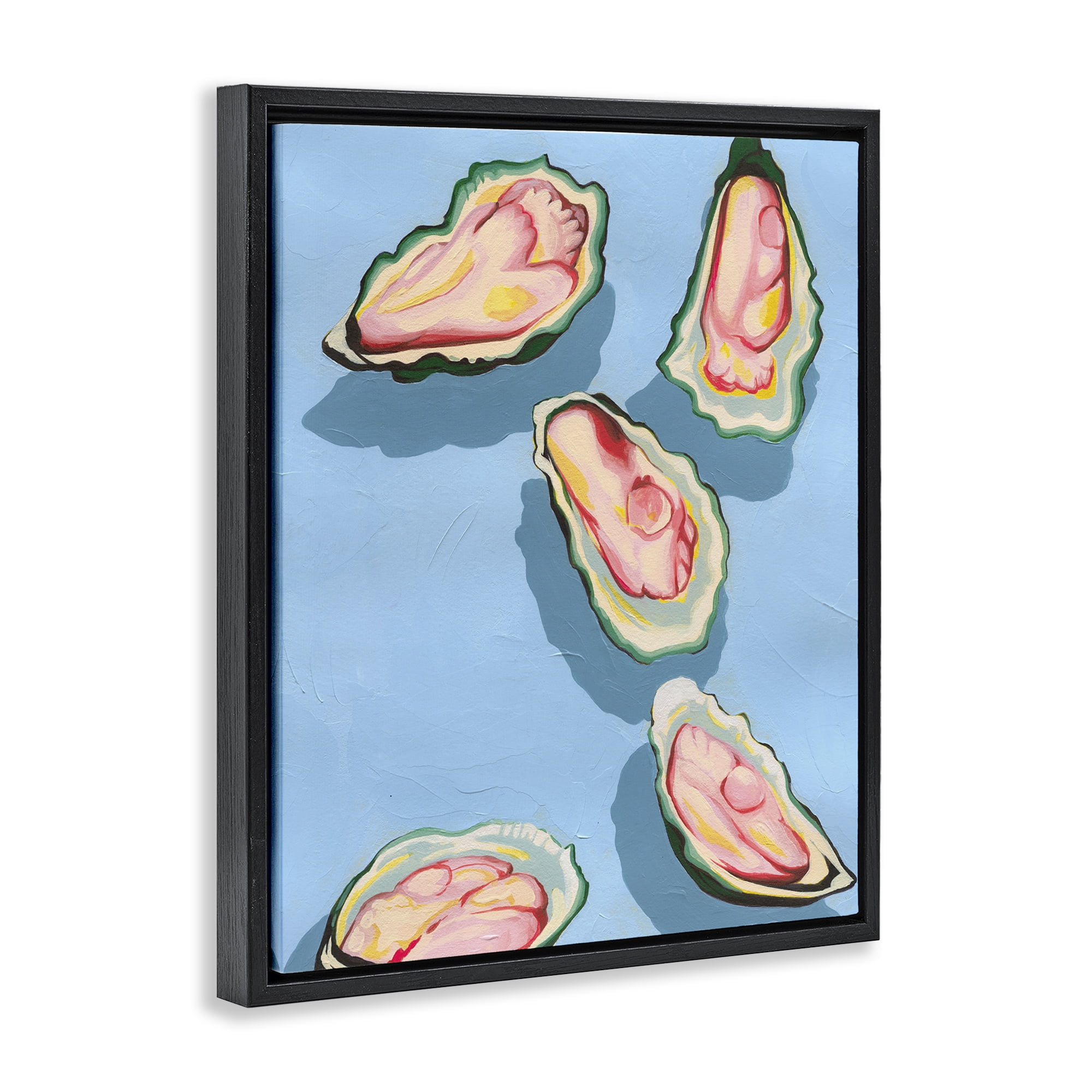 Stupell Industries Bold Oysters on Blue Animals & Insects Painting Black Floater Framed Canvas Art Print Wall Art, 25 x 31
