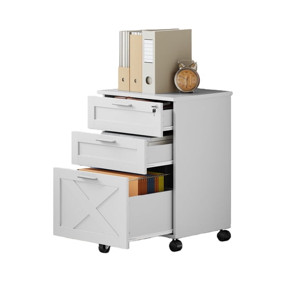 3 Drawer Mobile File Cabinet with Lock, Under Desk Wooden Filing Cabinets for Home Office Organizer Letters/Legal/A4, White