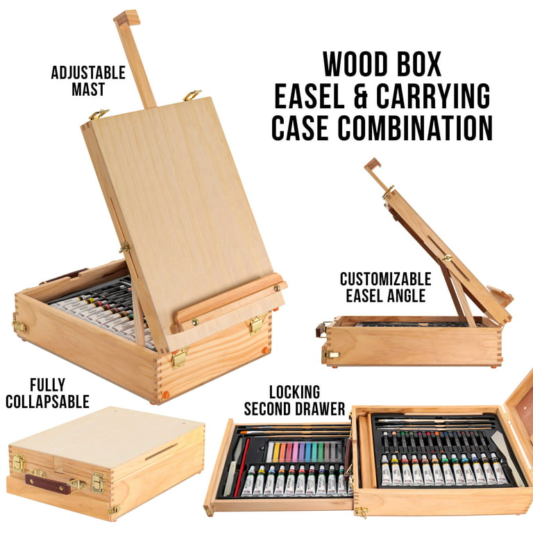 US Art Supply 82 Piece Deluxe Art Creativity Set in Wooden Case, Wood Desk Easel