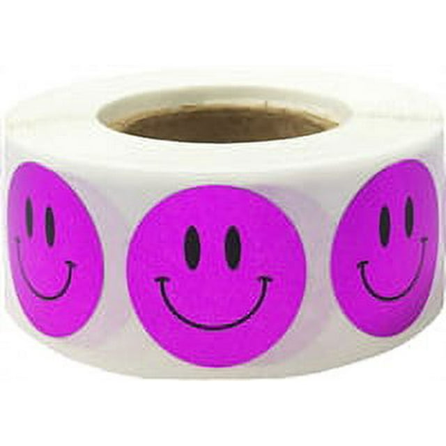 Metallic Purple Happy Face Stickers | 0.75" Inch Round | 500 Pack