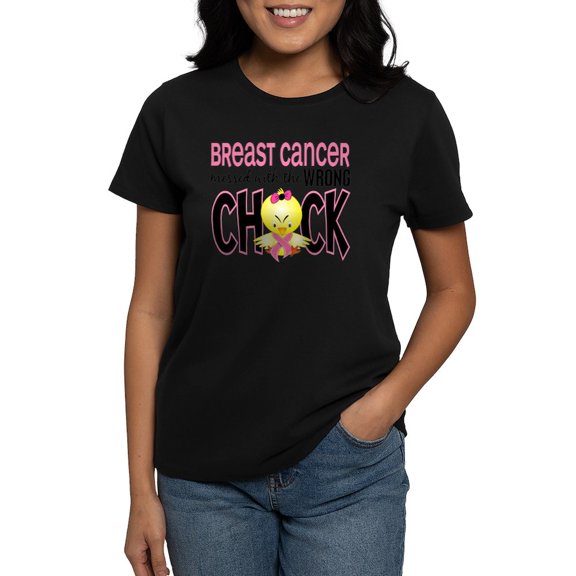 CafePress -  Breast Cancer Messed With W Women's Dark T Shirt - Women's Traditional Fit Dark T-Shirt