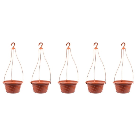 5 Plastic Swirl Hanging Baskets for Indoor/Outdoor Plants (Red)