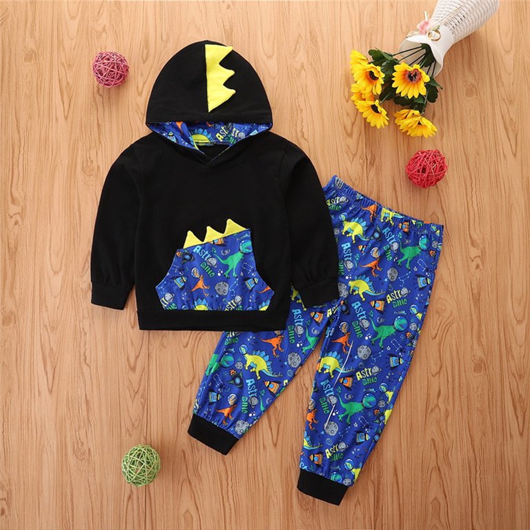 KYAIGUO Toddler Boys Autumn Dinosaurs Sweatshirt Outfits 2PCS Kids Long  Sleeve Hooded Casual Sweatsuit Set Baby Boys Crewneck Pullover Sweatshirt