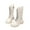 White, variant on White Girls Autumn Winter Zip Mid Calf Synthetic Leather Boots With Crystal Beaded Pearl Bowknot, Student Casual Footwear