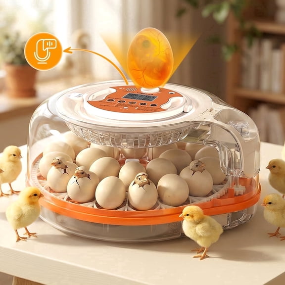 Smart 26-Egg Incubator with Voice Control Automatic Egg Turning Temperature & Humidity Display LED Candling Light