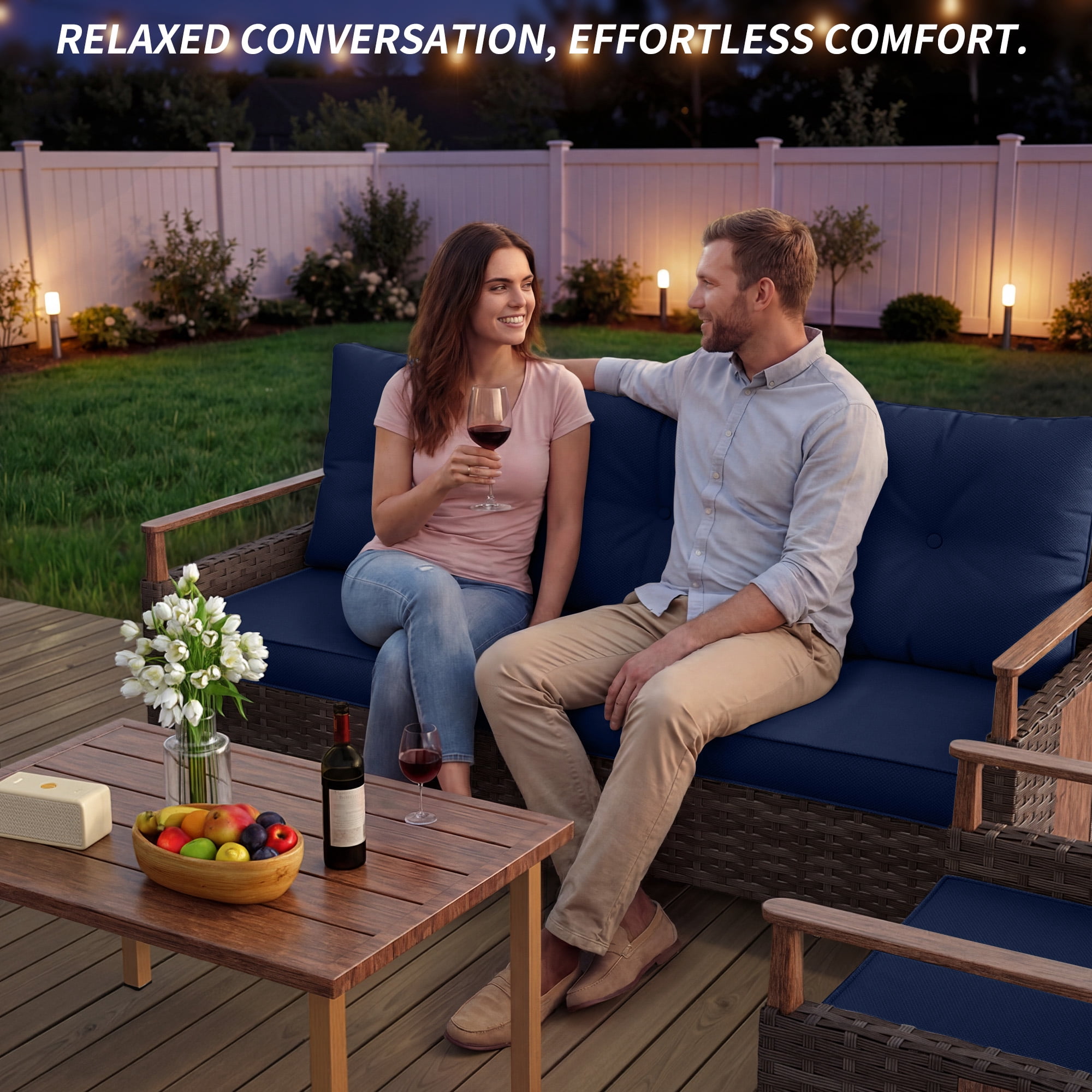 NestNook 5-Piece Outdoor Conversation Set with 2 Swivel Rocker Chairs, 3-Seat Sofa, Loveseat and Aluminum Coffee Table for Porch, Deck, Backyard