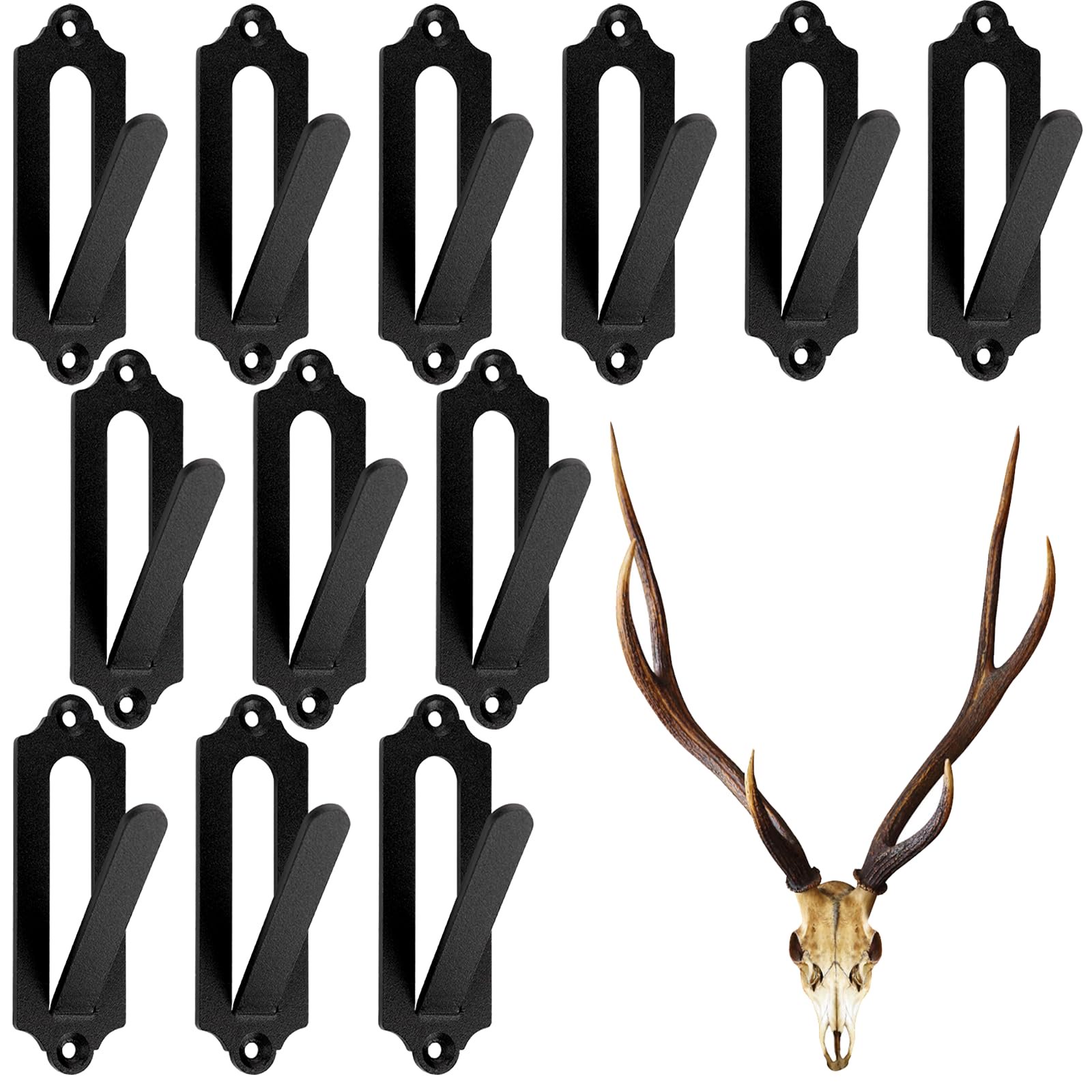 12 Pack Deer Skull Hanger Wall Mount Kit Black Alloy Steel with Screws