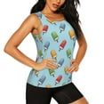 thumbnail image 2 of Xecao Modern Ice Cream print women's scoop neck, loose-fit workout tank tops for the gym., 2 of 9
