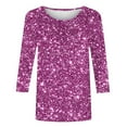 thumbnail image 4 of Women's 3/4 Sleeve Blouses Glitter Tops Crewneck Pullover Sweater Basic Casual Solid Color Tunic Tops Purple XXL, 4 of 5