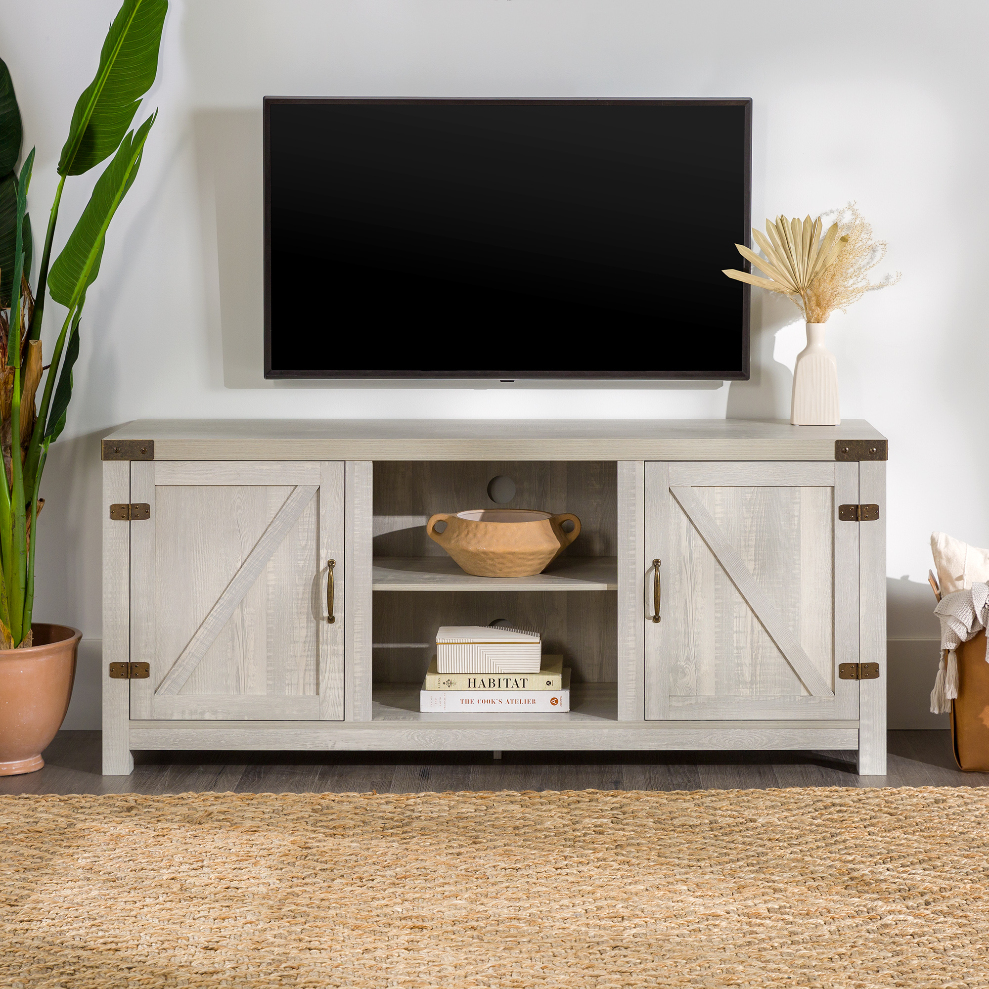 Walker Edison Modern Farmhouse Barn Door TV Stand for TVs up to 65", Stone Grey - image 3 of 22