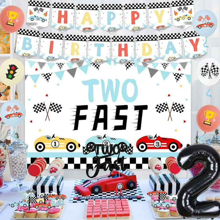 Vintage Two Fast Birthday Decorations for Boy, Retro Race Car 2nd ...