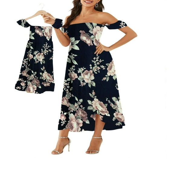 EIMELI Mommy and Me Dresses arent-Child Casual Floral Family Outfits Summer Matching Maxi Dress