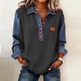 thumbnail image 2 of hotojiny Women's Denim Shirt Trendy Long-Sleeve Button Henley Shirt Oversized Patchwork Jean Pullover Spring Clothes, 2 of 7