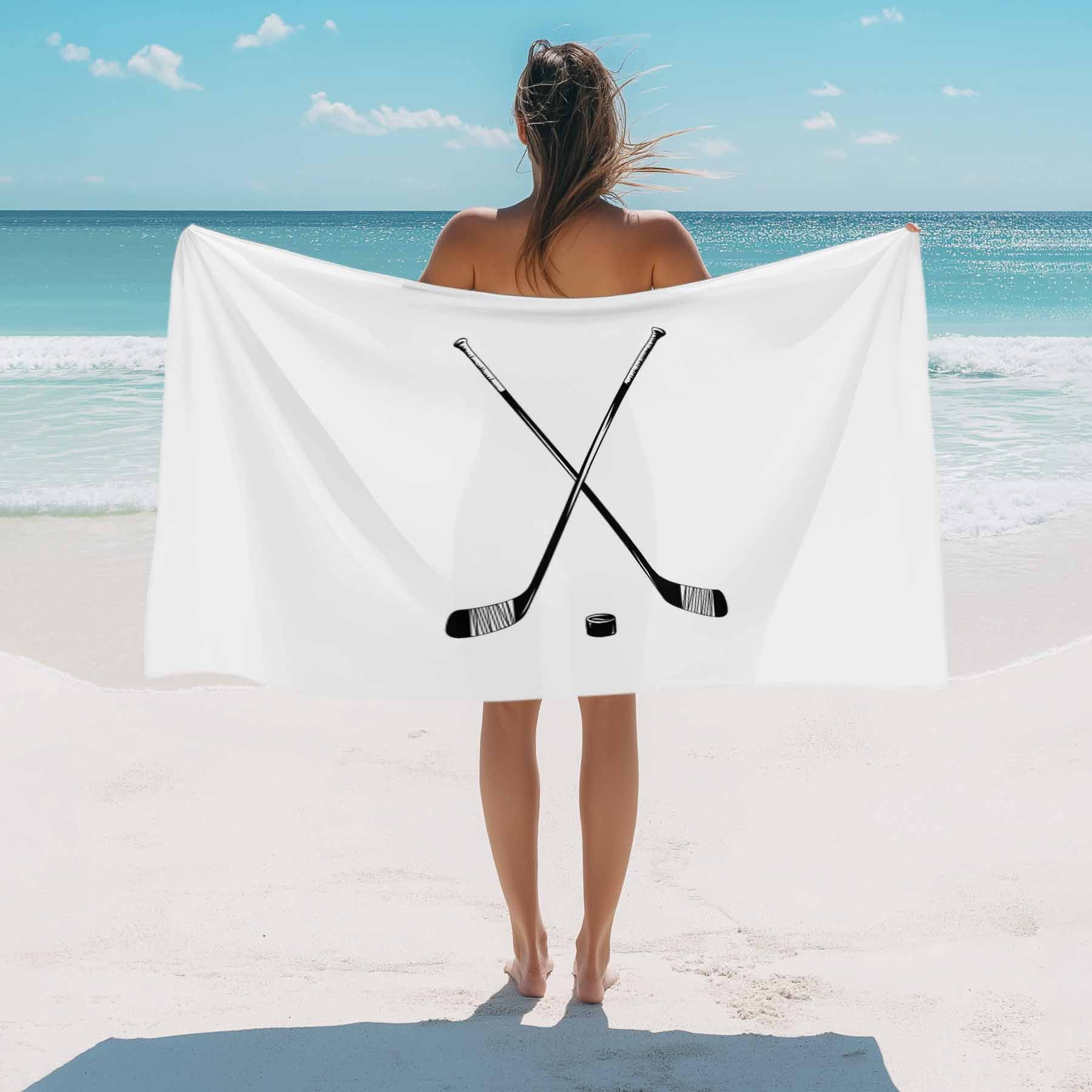 Beach Towel Hockey Player Bath Pool Towels Sports Ground White Absorbent Beach Towel Soft Large Quick Dry Lightweight Camping Travel Sports Yoga Gym Swim Towels for Adult 35x70 Inch