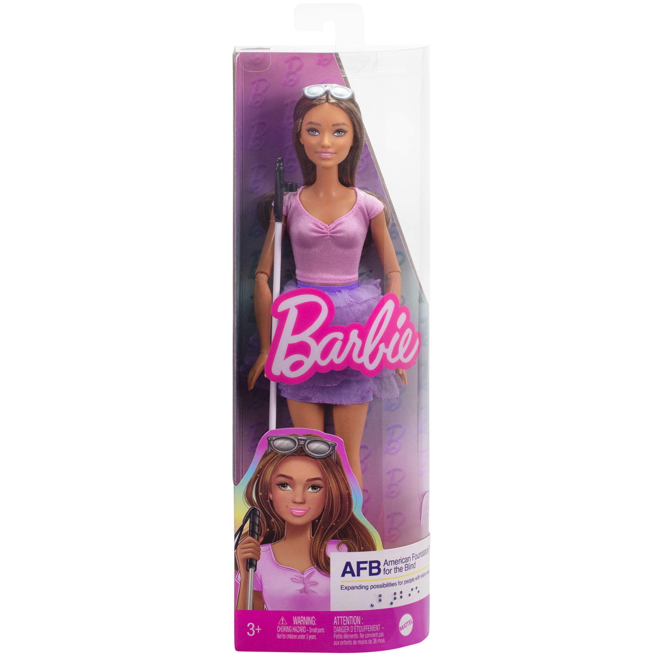 Barbie Fashionistas Doll #228 Blind Barbie Doll Wearing Pastel Outfit with Cane and Sunglasses