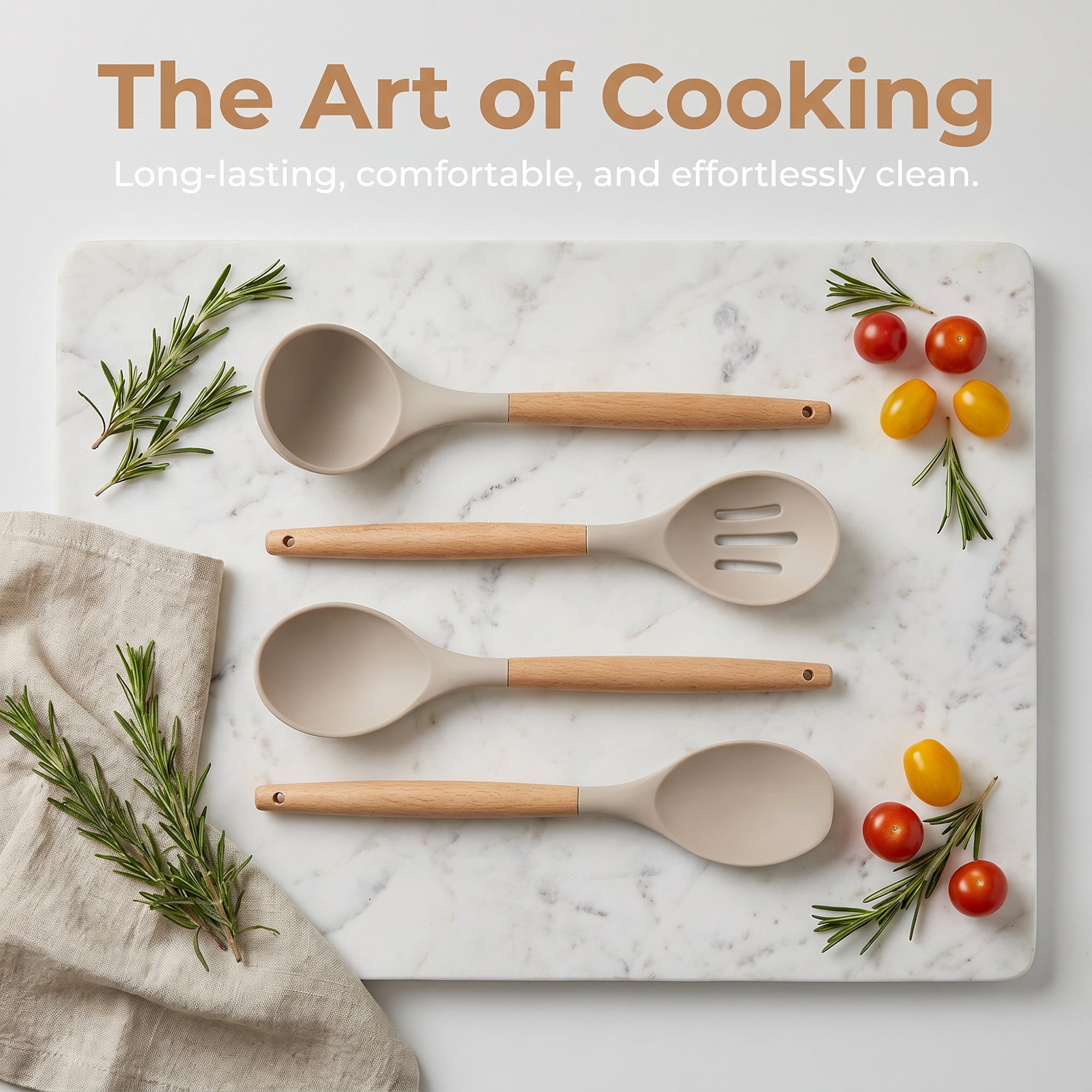 Unique Bargains 4 Pcs Cooking Utensil Set for Non Stick Cookware and Gadgets Khaki