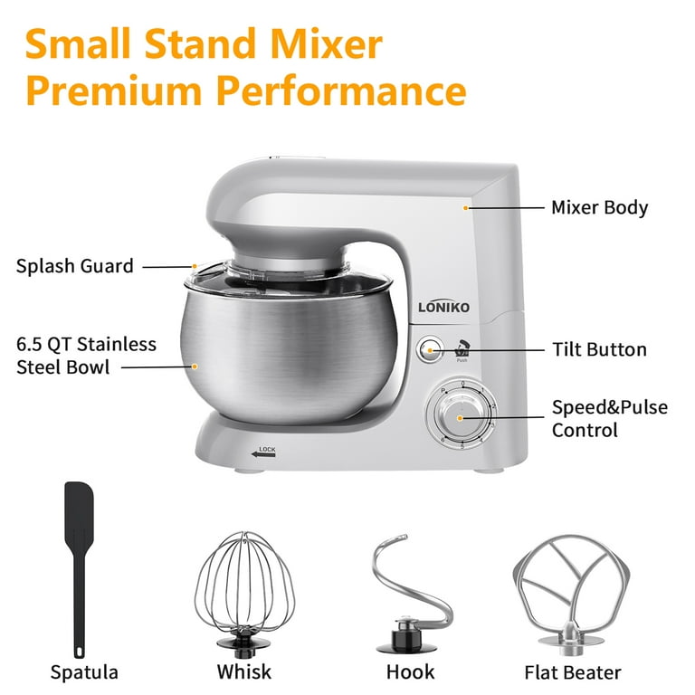 Loniko Stand Mixer, 6.5-QT 6-Speed Tilt-Head Food Mixers Kitchen Electric  Stand Mixer, Household Stand Mixers with Dough Hook, Flat Beater & Whisk