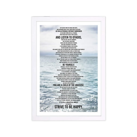 Wynwood Studio Inspirational and Motivational Quotes and Sayings Framed Wall Art Home Decor 'Desiderata Inspiration' Living Room Typography Painting Print in White, Blue, 13""x19""