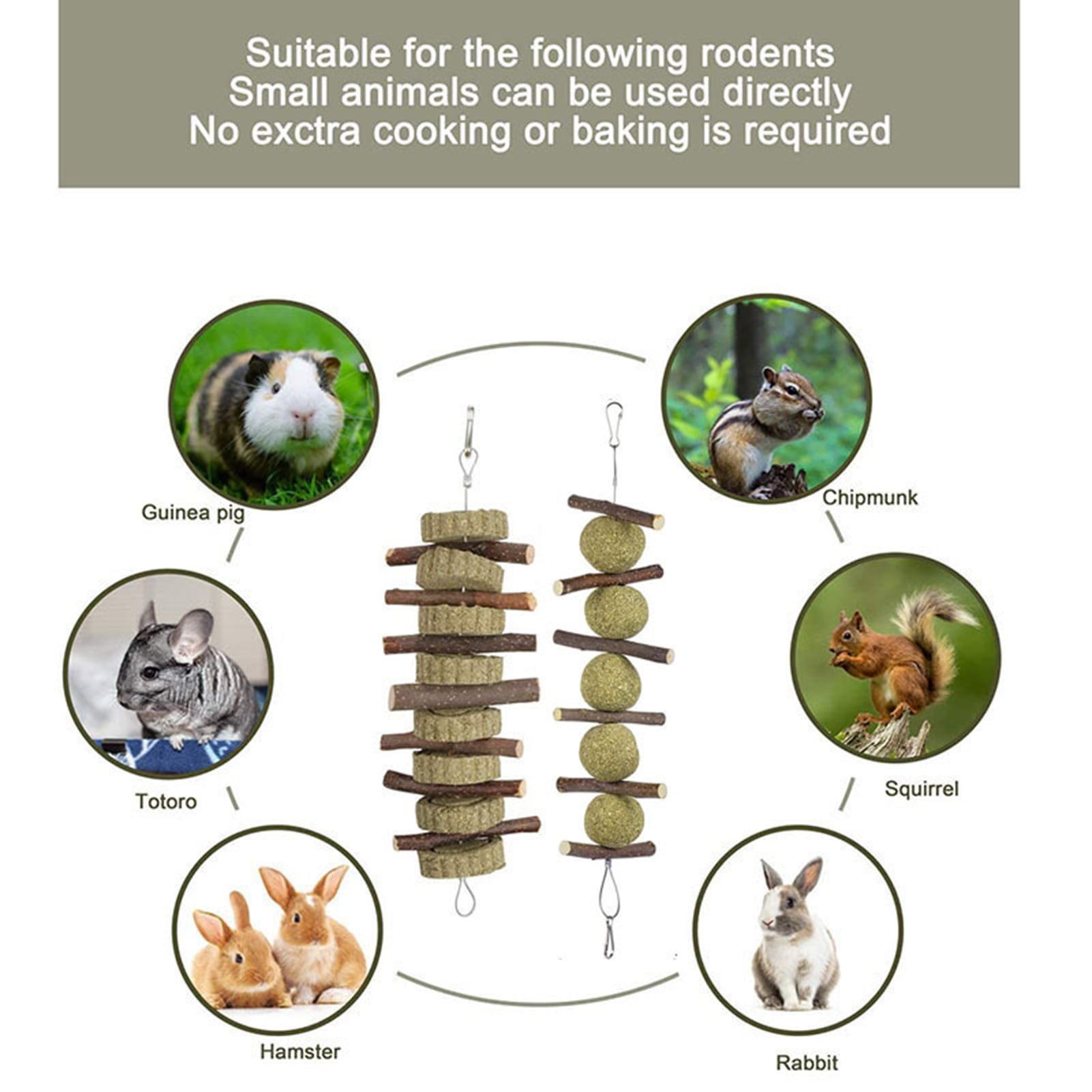 DOPI 6Pcs/Set Pet Chew Toy Boredom Relieving Bite Resistant Natural Hamster Grinding Teeth Skewers Toy for Rabbit