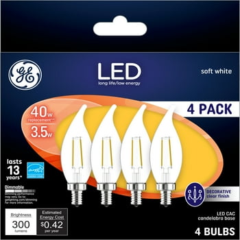 GE LED Decorative Light Bulbs, Soft White, 40 Watt Eqv, Small Base, 13 Year, 4pk