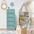thumbnail image 5 of Fabric Dresser, 5-Drawer Tall Dressers for Bedroom, Storage Dresser Organizer with Fabric Bins, Wood Top, Sturdy Steel Frame, Chest of Drawers for Closet, Hallway,Aqua, 5 of 10