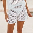 thumbnail image 5 of Virmaxy Women's Solid Color Alluring Cover-Up Shorts Knit Bikini Swimsuit Hollow Out Beach Shorts Solid Color Alluring V-Neck Knitted Bikini Swimsuit Cover-Up Hollow Beach Suit White M, 5 of 5