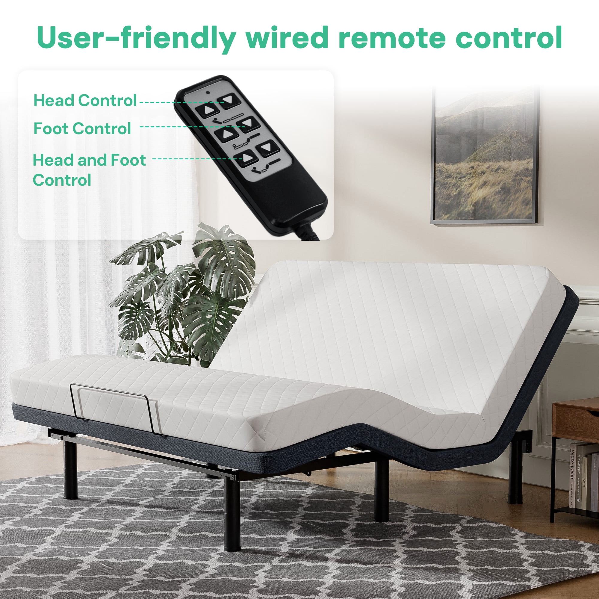 SunsGrove King Size Adjustable Bed Frame with Wired Remote, Independent Head and Foot Incline, Electric Bed Frame Base, Adjustable Leg Heights and Easy Assembly
