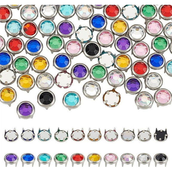 100Pcs 10 Colors Brass Rhinestone Claw Beads 8mm Fashion Nailhead Studs Punk Diamond Spikes Rivets Round Claw Rivets Nailheads for DIY Handicrafts Clothes Decor Platinum