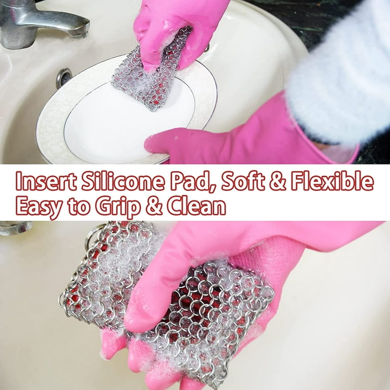 Kitchen Stainless Steel Cleaner Chainmail Scrubber with Insert Silicone Pad  Reusable Washing Net Cleaning Tool for Cookware Pan - AliExpress