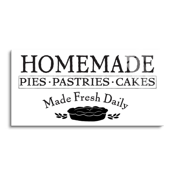 Homemade Pastries Cakes Black Pie Silhouette 36 x 18 Glass Wall Hanging Sign