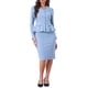 thumbnail image 2 of Conjuntos de trajes para mujeres INSPIRE CHIC, atuendos de negocios, blazer peplum sin cuello, falda lápiz formal, conjunto de 2 piezas, L azul claro, 2 of 6