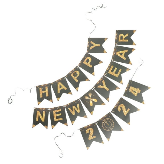LULULION 1Set Black New Year Banner Festive Hanging Flag for 2024 Party Decoration