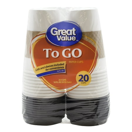 One Great Cup - Great Value Everyday To Go Cups, Lids & Sleeves, 16 fl oz, 20 Count