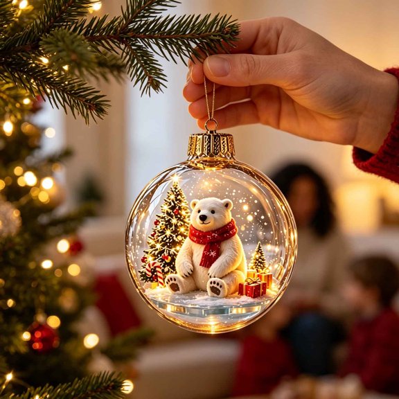 Light Up Christmas Globe Ornament, Acrylic Ball with Illuminated Winter Scene, Compact LED Holiday Decor for Tree, Mantel, Window, Shelf, Party, Compact Storage, 3.94 x 3.15 x 3.15 in, 1 PC, Style B