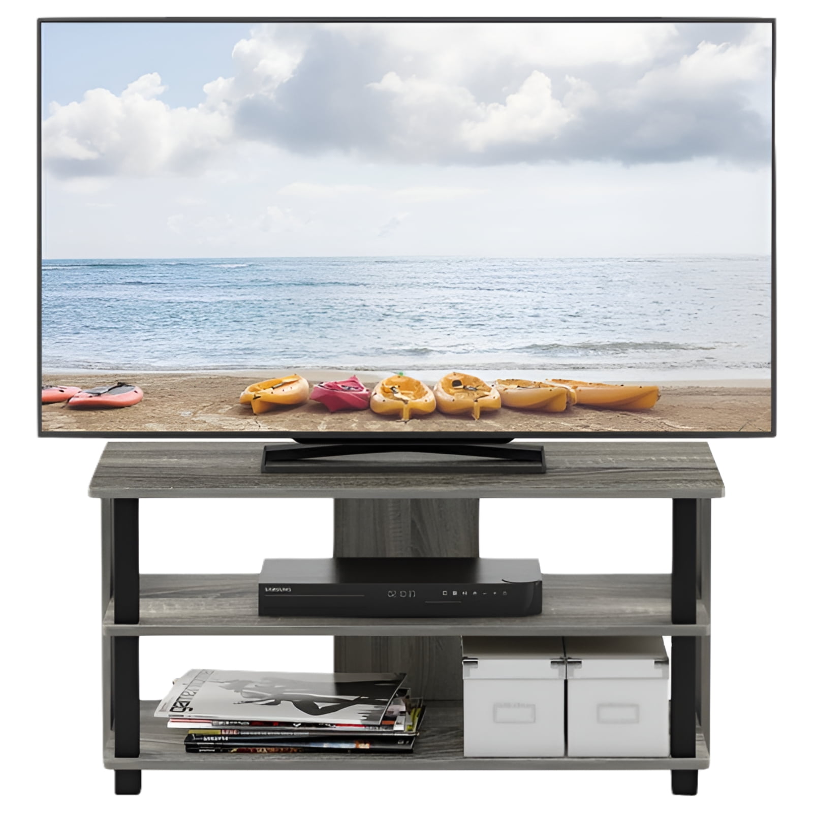 Furinno Sully 3-Tier TV Stand for TV up to 40 , French Oak Grey/Black