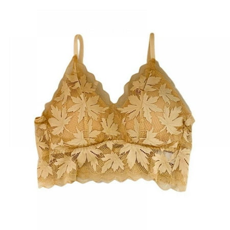 

Popfeel Women s Lace Padded Bralette Wireless Plunge Longline Bra One Size