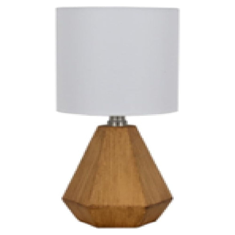 Catalina Lighting Geometric Table Lamp, 13.5 in, Natural Finish Look with White Fabric Shade