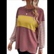thumbnail image 1 of Blusas de Larga de Gran Tamaño, Moda 2025, Cuello Redondo, Informal, con Bloques de Color, para Mujer. Vino Tinto L, 1 of 9