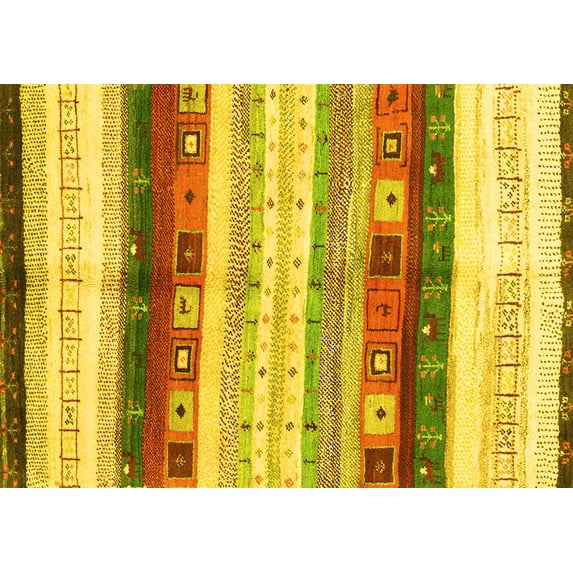 Ahgly Company Machine Washable Indoor Rectangle Abstract Yellow Contemporary Area Rugs, 4' x 6'