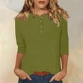 thumbnail image 2 of DENGDENG 3/4 Sleeve Blouses for Women Plus Size Elbow Sleeve Button Down Tops Summer Crew Neck Casual T Shirts Clearance Three Quarter Length Pullover Solid Color Loose Shirts Mint Green 3XL, 2 of 5