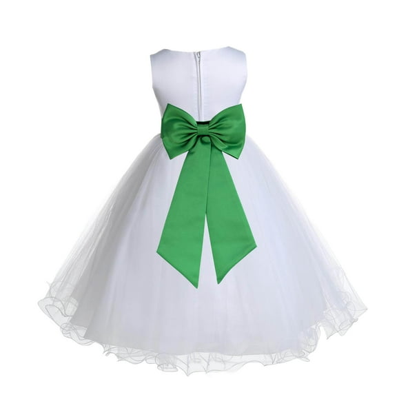 Ekidsbridal White Lime Tulle Rattail Edge Flower Girl Dress Christening Formal Evening Gown for Photoshoots 829T S