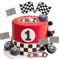 thumbnail image 3 of Black and White Racing Theme Cake Decorations 28-Piece Set - Suitable for Racing-Themed Birthday Parties, Car-Themed Parties, Victory Celebrations, 3 of 7