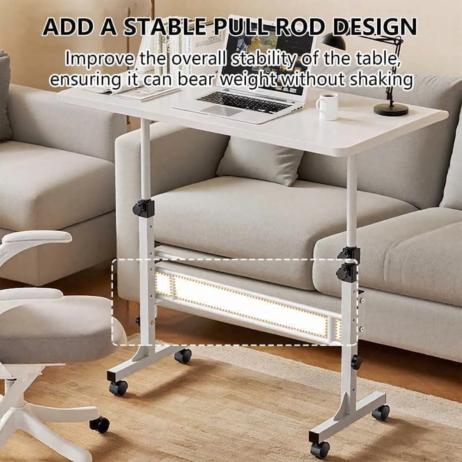 Adjustable Height Rolling Standing Desk with Lockable Wheels,Compact Laptop Desk for Home Office, Dorm, or Bedroom - 15.75" x31.5” - White