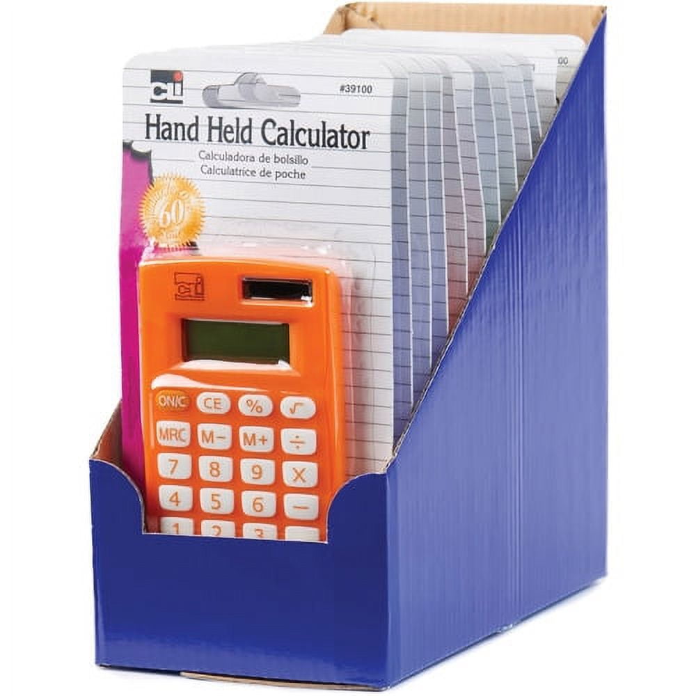 CLI 8-digit Hand Held Calculator Dual Power, Non-slip Rubber Key - 8 Digits - Battery Powered - Assorted - 12 / Display Box