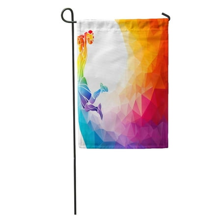 KDAGR Polygonal Geometric Professional Basketball Player on Colorful Low Poly Doing Jump Shot Space Slam Dunk Garden Flag Decorative Flag House Banner 12x18