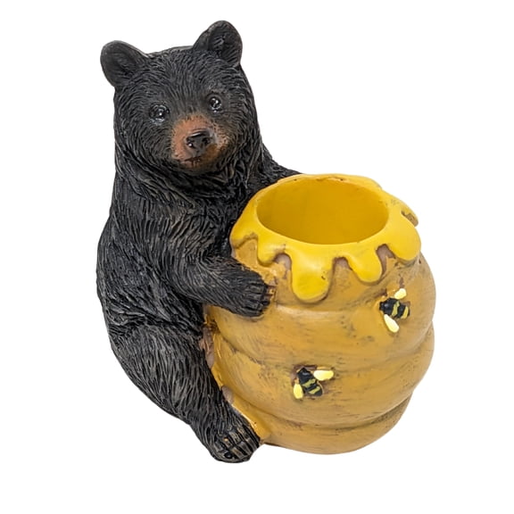Black Bear Holding Beehive Toothpick Holder – Small Resin Tabletop Accessory for Rustic, Lodge, and Country Décor – Unique Gift for Animal Lovers and Nature-Themed Homes