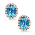 thumbnail image 2 of Gem Stone King 4.98 Ct Oval Checkerboard Swiss Blue Topaz 18K Rose Gold Plated Silver Earrings, 2 of 5